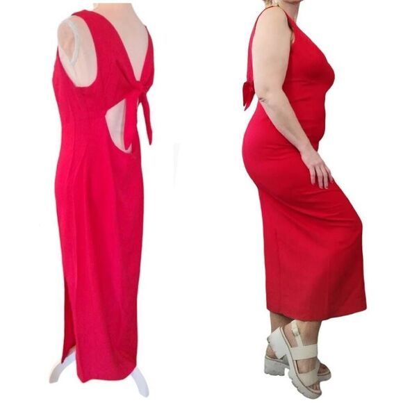 Vintage Red Sleeveless Open Back Midi Shift Dress Size 13/14 *fits like Large - Picture 6 of 14